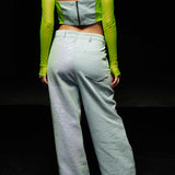 Sequin-Detailed Denim Pants