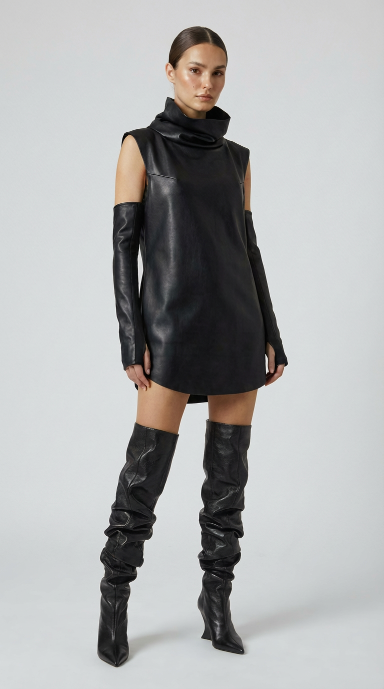 Black Short Leather Dress
