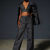 Striped Denim V-Neck Bustier and Wide Pants