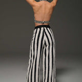 Striped Appliquéd High-Waist Pants
