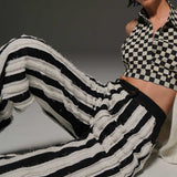 Striped Appliquéd High-Waist Pants