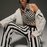 Striped Appliquéd High-Waist Pants