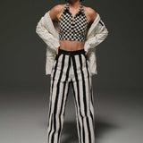 Striped Appliquéd High-Waist Pants