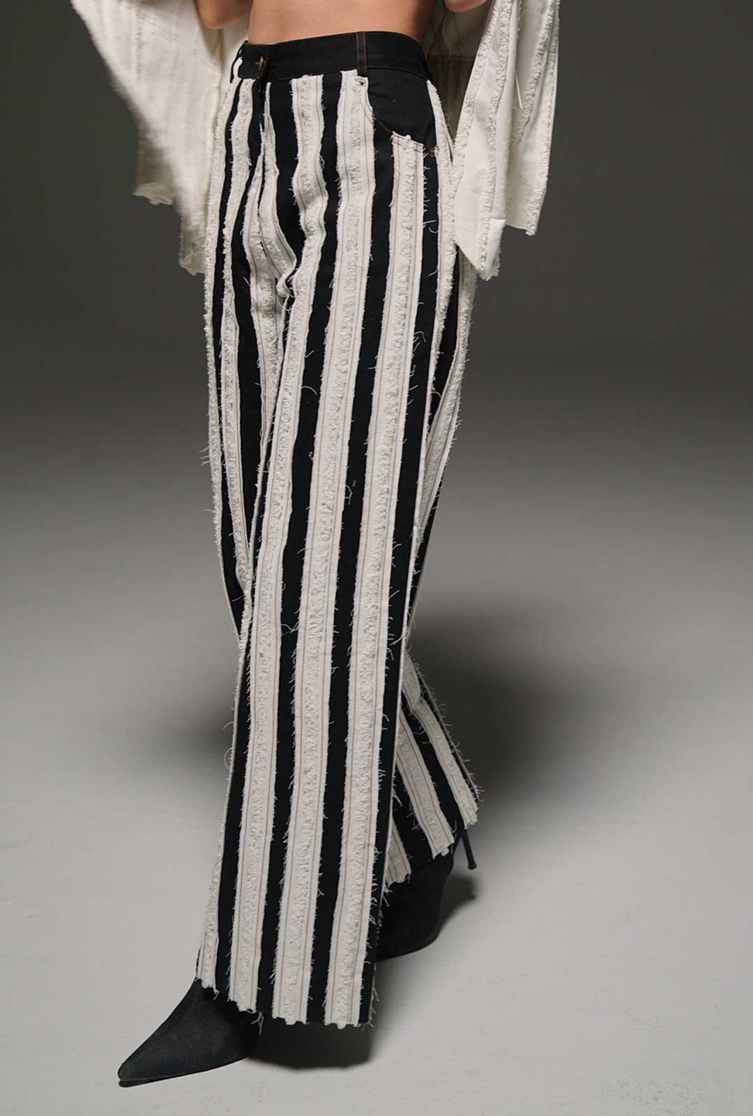 Striped Appliquéd High-Waist Pants