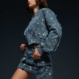 Tie-Dye Bomber Jacket and Mini Skirt Set