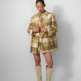 Silk Checkered Blazer And Shirt Dress Set