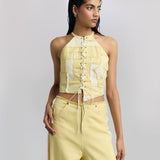 Patched Halter Neck Top