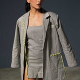 Striped Oversized Blazer With Fitted Short Dress Set