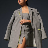 Striped Oversized Blazer With Fitted Short Dress Set