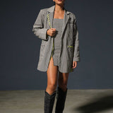 Striped Oversized Blazer With Fitted Short Dress Set