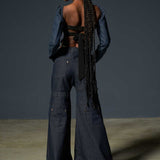 Mid Waist Slit Denim Pants