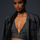 Striped Denim V-Neck Bustier and Wide Pants