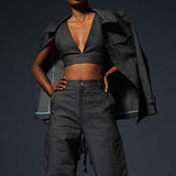 Striped Denim V-Neck Bustier and Wide Pants
