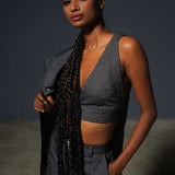 Striped Denim V-Neck Bustier and Wide Pants