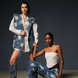 Tie-Dye Mid-Waist Cargo Pants + White Denim Off-Shoulder Top
