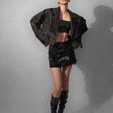 Black Patched Short Skirt