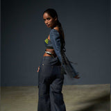 Mid Waist Slit Denim Pants