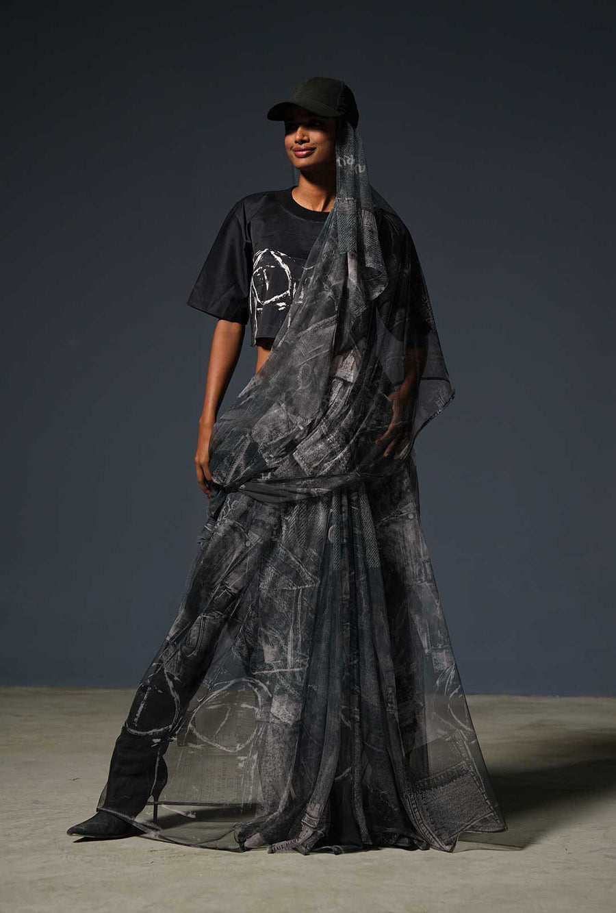 Black Denim Prints Saree