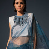 Blue Denim Print Saree