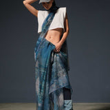Blue Denim Print Saree