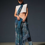 Blue Denim Print Saree crop top