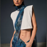 Blue Denim Print Saree crop top