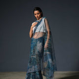 Blue Denim Print Saree