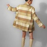 Silk Checkered Blazer And Shirt Dress Set