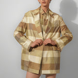 Silk Checkered Blazer And Shirt Dress Set