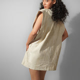 Beige Jacquard Blazer Dress And Corset