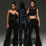 Black Denim Tube Top and Cargo Pants Ensemble
