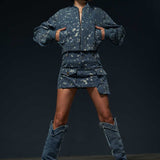 Tie-Dye Bomber Jacket and Mini Skirt Set