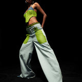High-Waisted Wide-Leg Denim Pants