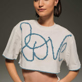 Love" Embroidered Crop T-Shirt