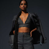 Striped Denim V-Neck Bustier and Wide Pants