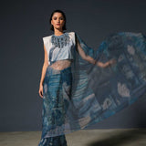 Blue Denim Print Saree