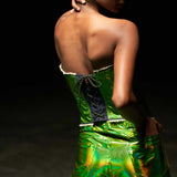 Metallic Green Leather Corset and Pants Set