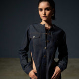 Denim Bodysuit Shirt with Low Waist Pants