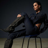 Denim Bodysuit Shirt with Low Waist Pants
