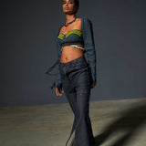 Mid Waist Slit Denim Pants