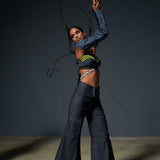 Mid Waist Slit Denim Pants