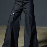 Mid Waist Slit Denim Pants