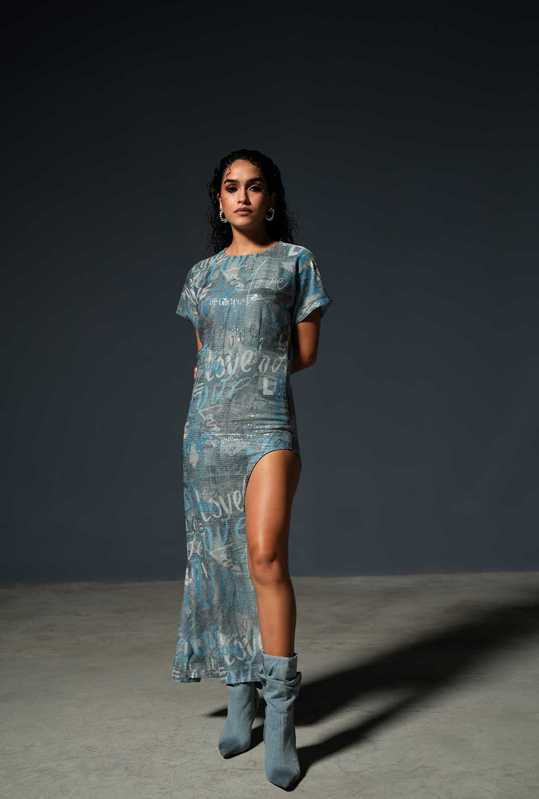 Sequin Love Print Midi Dress