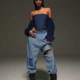 High-Waisted Jogger Denim Pants