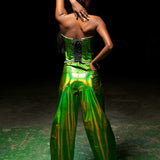 Metallic Green Leather Corset and Pants Set