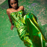 Metallic Green Leather Corset and Pants Set