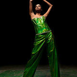 Metallic Green Leather Corset and Pants Set