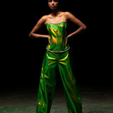Metallic Green Leather Corset and Pants Set