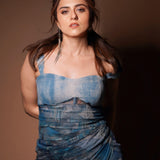Blue Denim Print Saree